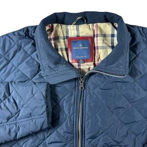 Brooks Brothers Diamond Quilted Full Zip Jacket Mens XXL Navy Plaid Lined
